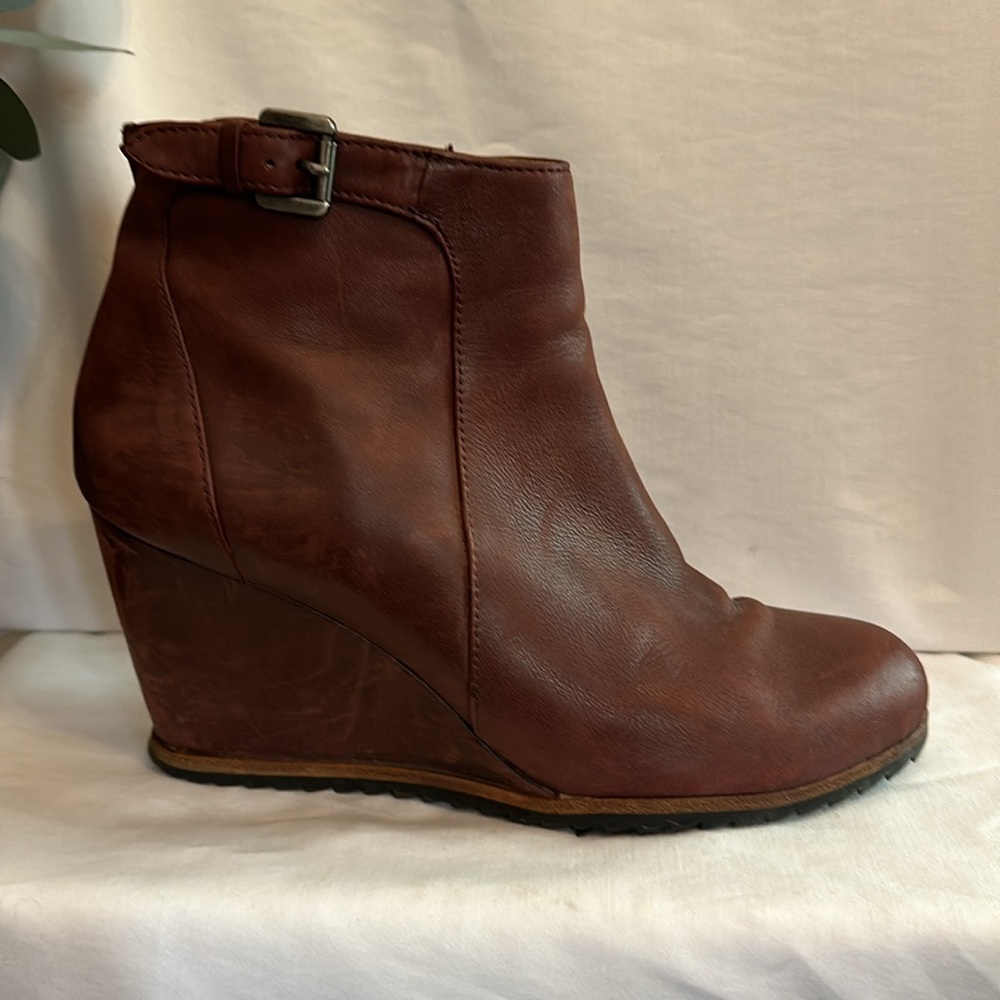 Anthropologie | Biala | distressed | burgundy brown | wedge | 39M/8 | booties - Picture 3 of 16